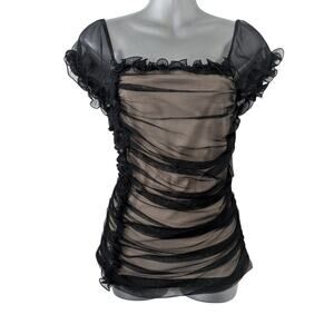Boston Proper Sz  SM Lacy, Ruched Sheer Top, Blouse
